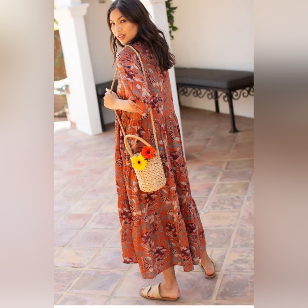 NATURAL LIFE Floral Orange Midi Dress